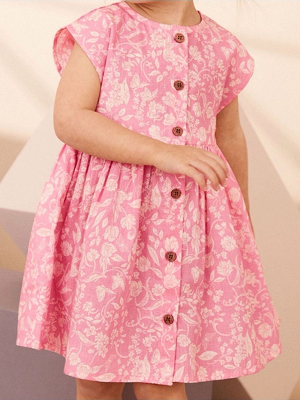 Pink Floral Button-Front Kids Dress